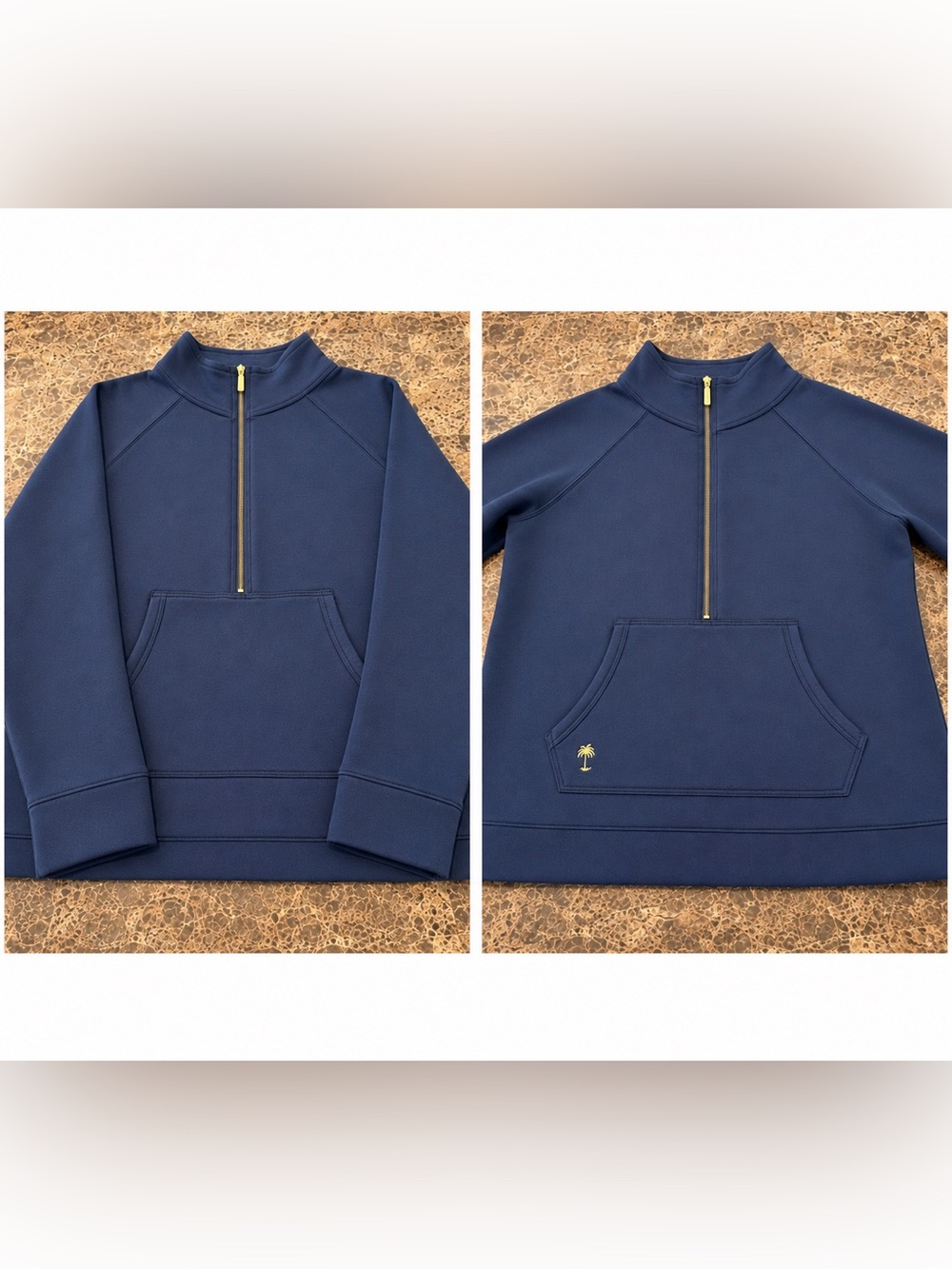 Lilly Pulitzer Quarter Zip Pullover SZ Sm Navy Blue Kangaroo Pocket Sweatshirt - Picture 2 of 4